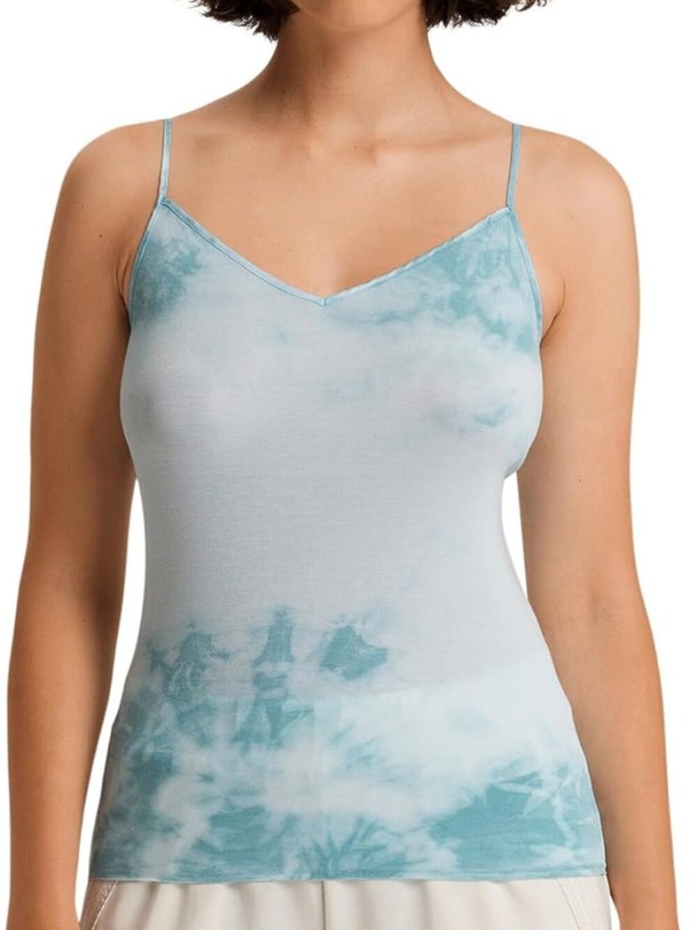 HANRO 71615 Cotton Seamless Spaghetti Camisole Ocean Tie Cotton L NWT